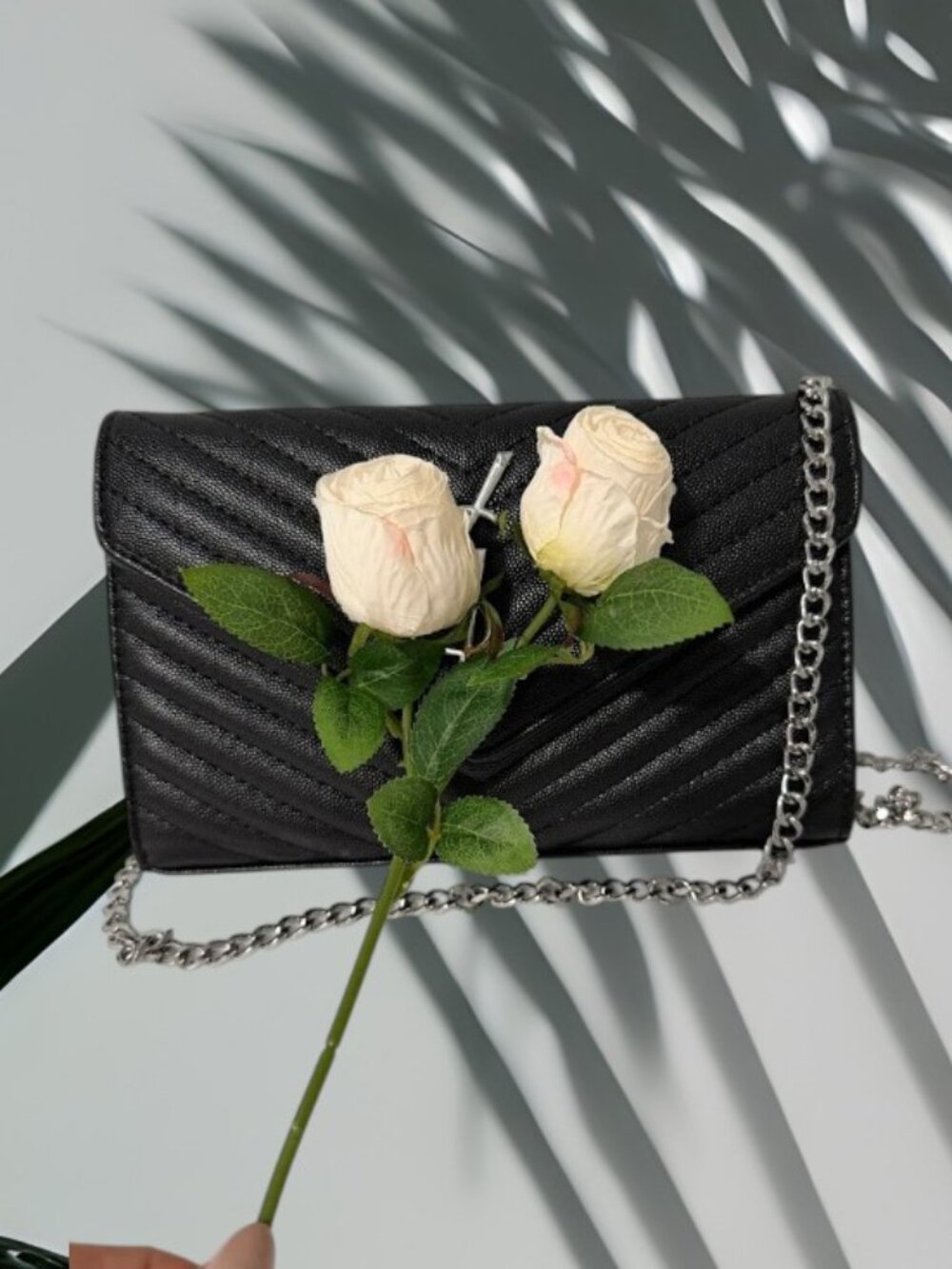 Black Quilted Crossbody Bag Chain Strap Chevron Flap Shoulder Evening Purse